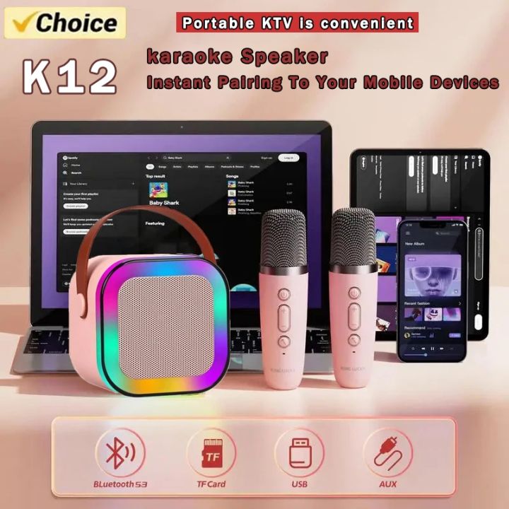 K12 RGB Bluetooth Speaker with Mic Mini Wireless Bluetooth Karaoke ...