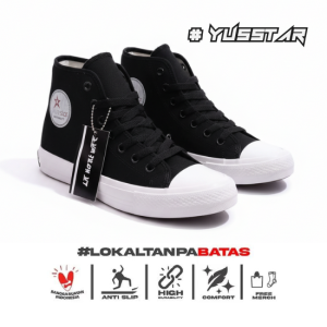 Yusstar Black CT 70s High Black Natural YBCT-03 Sepatu Kasual Pria Dan Wanita