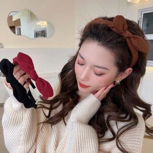 ELLIER Fashion Elegant Wine Red Headwear Cloth Bow Hair Accessories Bow Hair Hoop Bow Hair Band Head Hoop Korean Headbands