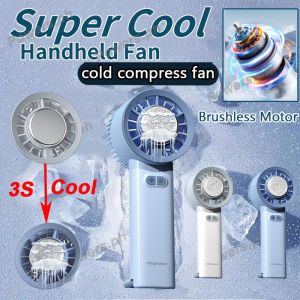 Portable Turbo Jet Fan Cold Compress Fan Semiconductor Cooling Mini Fan Rechargeable 3000mah Brushless Motor 100 Gears Adjustment Visual Wind Speed Power Display Bladeless Mini Handheld Fan Fast Cooling Long Battery Life For Commuting To Work And Outdoor