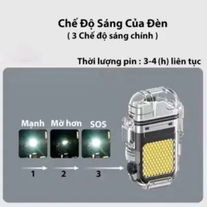 Móc Khoá Đèn Pin Mini 2 in 1 Bật Lửa Điện Sạc USB Bền Rẻ Đẹp Tiện Lợi Chống Nước Đa Năng Dễ Sử Dụng
