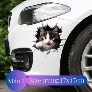 Miếng Dán Hình Mèo Hoạt Hình 3D Trong Vết Nứt Decal hình mèo Chống Thấm Nước trang trí ô tô