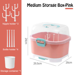 Baby Bottle Storage Organizer Dryer BPA Free Portable Large Bottle Storage Box Dust-proof Drying Rack Organizer