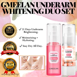 GMEELAN Sakura Underarm Whitening Cream 30g + Deodorant Spray 50ml 2-in-1 with Glutathione & Sakura Pearl Capsules Hypoallergenic Non-Sticky Formula for Whitening Antiperspirant Moisture Sterilization 21 Days Brightening