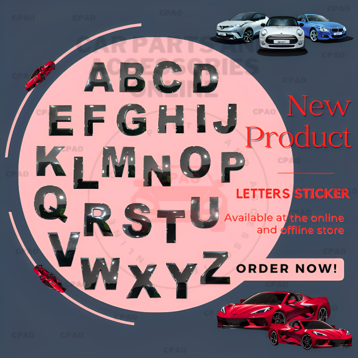 CPAO 1pc DIY Car Stickers Metal 3D Alphabet Sticker Car Letter Chrome Decals 45mm & 25mm Lazada PH