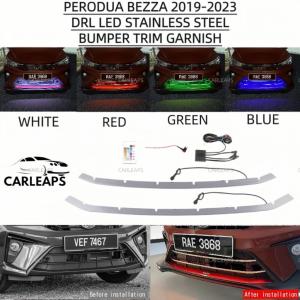 Carleaps perodua bezza 2019-2023 drl led stainless steel bumper trim garnish accessories