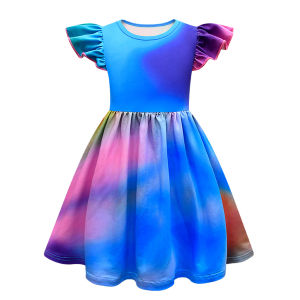 {Sweet Baby} Girl Rainbow Friends Dress Carnival Kid Fancy Costume Flare Sleeve Summer Wedding Party Dress Birthday Cosplay Ball Gown For 4 5 6 7 9 11 12  yrs