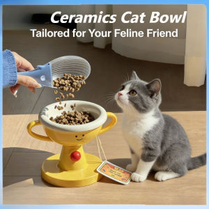 Trophy Ceramic Cat Bowl Feeding Bowl Adjustable Cats And Dogs Washable Extra Large Pet Utensils