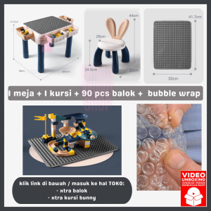 SET MEJA BALOK 7 IN 1 MEJA BELAJAR MEJA MONTESORI  - TABLE AND CHAIR SET FOR BRICK BUILDING BLOCKS SUPER PREMIUM