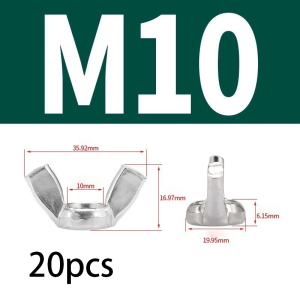 20pcs Stainless Steel Butterfly Wing Nuts M6 M10 Thread Fit for Screw Bolt Solid Type