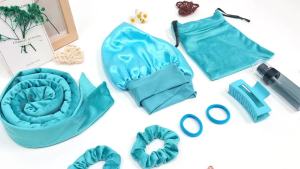 Lô uốn tóc không cần nhiệt Gwabee Velvet dùng qua đêm khi ngủ Lô uốn tóc không cần nhiệt dài 70 inch dùng qua đêm cho tóc dài Tạo kiểu tóc xoăn tự nhiên. Bộ quà tặng kèm mũ trùm đầu và túi đựng (màu xanh)