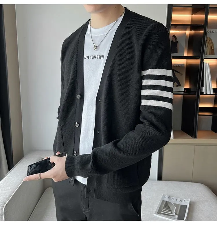 2022 Autunm and Winter New Men Cardigan Knitted Jacket Plus Size 4XL Fashion Stripe Thin V Neck Sweater for Men Lazada PH