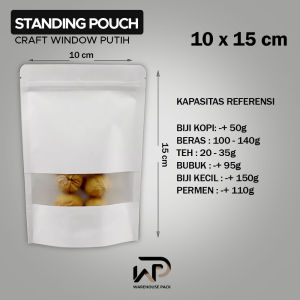 ( 10 pcs ) Standing Pouch Kraft Paper Window Putih | Ziplock Kraft Paper | Kemasan Kopi | Plastik Klip Kemasan | Standing Pouch