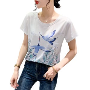 REHIN Womens top Summer new fashion Unique printing polka dot short-sleeved T-shirt cotton S-3XL slim fit bottoming shirt