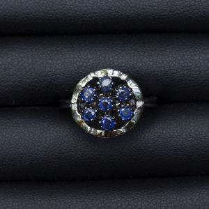 แหวนพลอย ไพลินบางกะ 92.5% ชุบรมดำ เรือนเงิน 52/6US