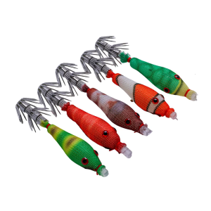 5Pcs Fishing Squid Jigs Saltwater Fishing Lures Squid Jigs Hook Soft Fishing Lures Luminously Blowing Tube Shrimp Lures