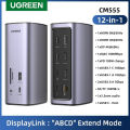 Bộ chuyển đổi USB Type C 12 in 1 Ugreen 90325 CM555 Chính Hãng (3*USB 3.0, 2*HDMI,1 DP, RJ45, SD&TF&3,5mm , PD100W). 