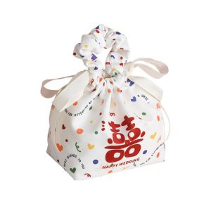 YERZ Handheld Wedding Candy Bags Portable Colorful Dots Print Festive Sugar Bag Decorative Bag Handbag Candy Drawstring Bag Wedding Events