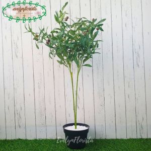 Pohon Artificial Zaitun Tangkai X2 Pot Dasar Tanaman Dekorasi Sudut Ruang