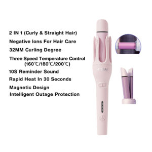 2 In 1 Straightener and Iron Hair Curler Automatic Curler Ceramic Curling Curler Fast Heating Automatic Hair Curler Styling Stick 360 Rotating Constant Curling Iron Temperature Adjustable2026