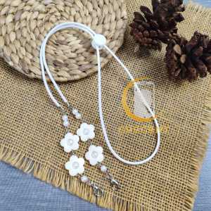 Part 4 Tali Strap Kalung Masker Hijab Jilbab Kerudung Renda Pita Korean Style Model Bunga Permata Mutiara Pearl Flower