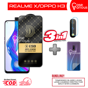 Promo Paket 3in1 Tempered Glass Realme X/K3 Anti Gores Anti Static + Tempered Glass Kamera dan Skin