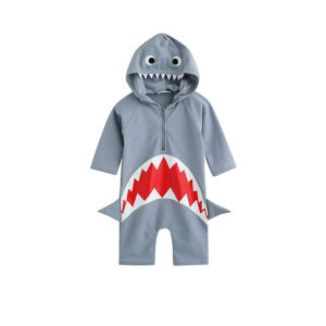 1-7T Kids Cartoon Shark Swim Wear Baby Swimming Swimwear Suit Boys Long Sleeve One-pieces Swimsuit