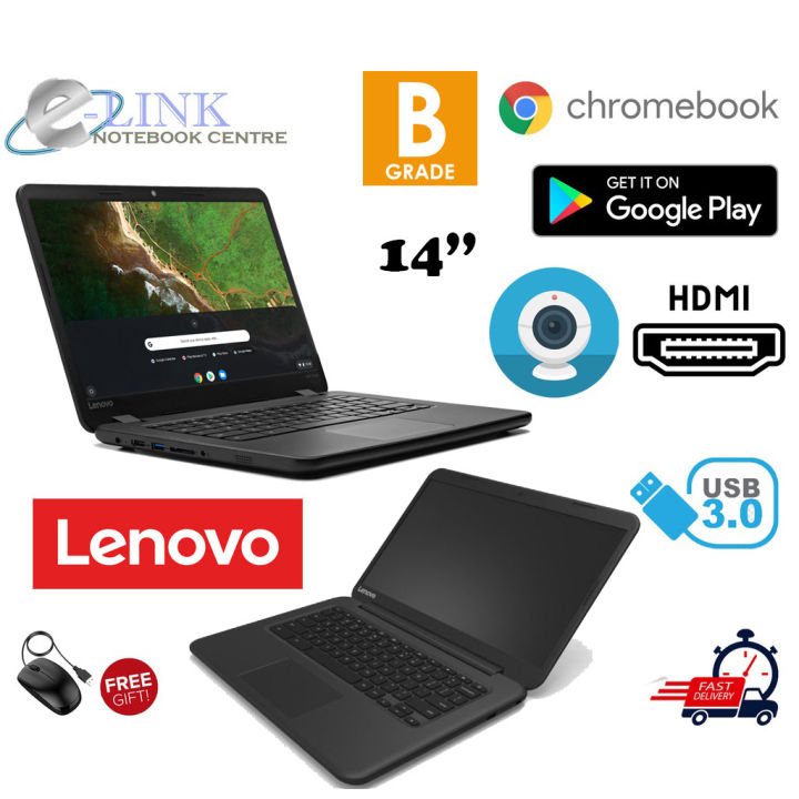 Lenovo Chromebook 14 Inchi Celeron N3060 4Gb Ram 16Gb Ssd Supports Google Play Store | Malaysia