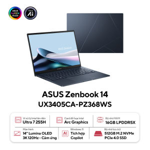 Laptop Asus Zenbook 14 UX3405CA-PZ368WS (Intel Core Ultra 7 255H | 16GB | 512GB | Intel Arc | 14 inch 3K OLED | Cảm ứng | Win 11 | Office | Xanh) - Hàng Chính Hãng