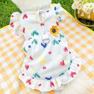 ER52858 Thin Breathable Dog Love Printed Skirt Mushroom Pattern Cooling Skirt Dog Princess Dresses Sweet Flutter Sleeve Summer Pet Skirt Summer Season