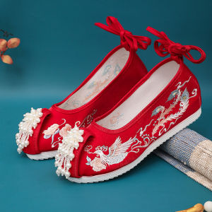 [Free Shipping] Spring And Autumn Matching Ancient Style Hanfu Shoes For Women With Inner Padding High-Quality Han Elements Pointed-Toe Embroidered Floral Fabric Shoes