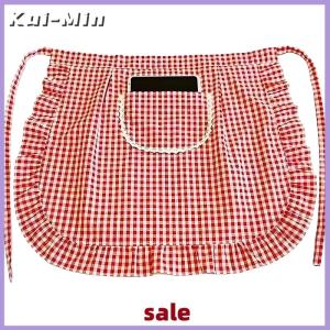 Kui-Min ผ้ากันเปื้อนทรงสี่เหลี่ยมผ้ากันเปื้อนครึ่งเอววัสดุผ้าฝ้ายกันคราบระบายอากาศได้ดีเสื้อผ้าทำงานทำอาหารที่บ้านอุปกรณ์ในครัว