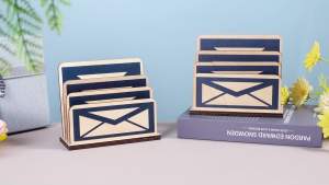 2 Pcs Desk Mail Organizer Wooden File Holders Bill Letter Organizer 3 Slot Desktop Paper Document Storage Rack Mail Holder Countertop with Removable Envelope Compartments for Office Home