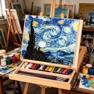Art Supplies for Artist Easel for Painting Desktop Foldable and Portable Wooden Drawer Art Box Outdoor Sketching Painting Easel
