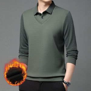 Mens thickened longsleeved tops for middleaged men