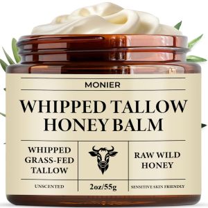 MONIER Whipped Beef Tallow for Skin Tallow and Honey Balm for Face Moisturizer With 100% Organic Grass-Fed Beef Tallow & Raw Wild Honey Packaging May Vary Dry & Sensitive Skin (Unscented)