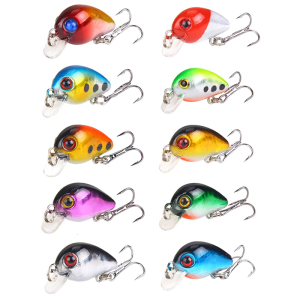 10Pcs Small Crankbait Wobbler Artificial Hard Baits Topwater Crank Wobbler with Tackle Box Plastic Fishing Baits