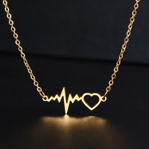 Heartbeat necklace for women Stainless Steel necklace Party gifts ideas for women Fashion Jewelry heart shape necklace Lover Pendant 18k gold pawnable necklace Clavicle Chain S925 Silver necklaces aesthetic birthday gifts for women necklace korean style