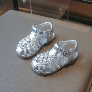 2026 Vintage Soft Closed Toe Sandals for Kids Girls Luxury Braided Sandals Summer Beach Shoes Weave Soft Leather Footwear J06089