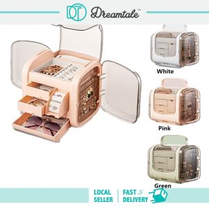 Kotak Penyimpanan Barang Kemas Berkompartmen Luxury Multi Compartment Jewelry Storage Box Large Size with Handle Anti-Dust Cover Jewelry Case Accessories Storage Box HAB045