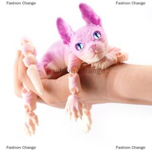 [COD] Fashion Change 3D Printed Sphynx Cat Animal Toy Realistic Hairless Figurine Cat Fidget Toy For Cat Lover Collector Home Decoration