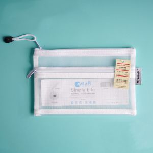 TURHA Transparent Simple Document Large Capacity Nylon Pencil Case Pen Box School Stationery Supplies Double Mesh Pencil Bag Cosmetic Storage Bag File Folder