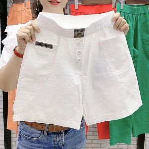 TTQQ Ladies Shorts High Waist Casual Pants Thin Straight Cropped Pants