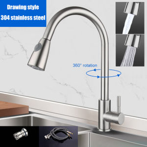 Faucet Kitchen Basin Tap Stainless Steel Mixing Tap 360°Swivel Pull Out Faucet Sink Water Tap