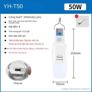 Bóng đèn Led sạc tích điện 8H công suất 50W siêu sáng có móc treo tiện dụng tặng cáp TYPE C