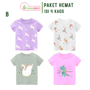 OMAHBAYI - Atasan Kaos Anak Perempuan Paket Hemat Isi 4 Pcs Motif Terbaru