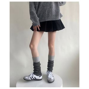 Gothic Nhật Bản JK spliced Làm ấm chân Y2K Lolita cô gái Chồng Chất lên tất dài chân nóng lên Bìa dệt kim còng mắt cá chân ấm hơn