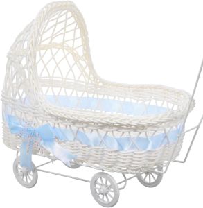 Alipis Imitation Rattan Stroller Flower Basket 5.7X4.5X2.6 Inch Woven Baby Carriage Decor for Baby Shower Centerpieces and Party Favor