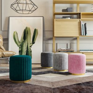 Poufs Nordic Fabric Small Round Stool Sofa Chair Iron Makeup Stool Shoe Stool