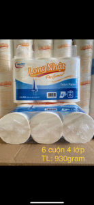 GIẤY VỆ SINH LONG NHẬT LỐC 6 CUỘN KHÔNG LÕI 4 LỚP 930GRAM CAO CẤP-GIẤY CUỘN TRẮNG LOẠI 1